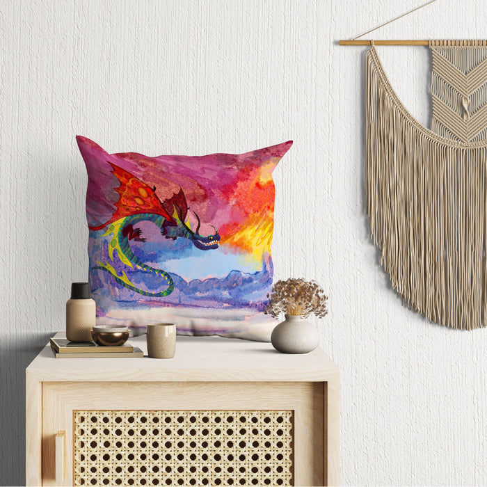 Fire Breathing Dragon Fantasy Pillow Cases For Kids, Throw Pillow, Abstract Art Pillow, Original Art Pillow, Red Pillow Cases, Fashion