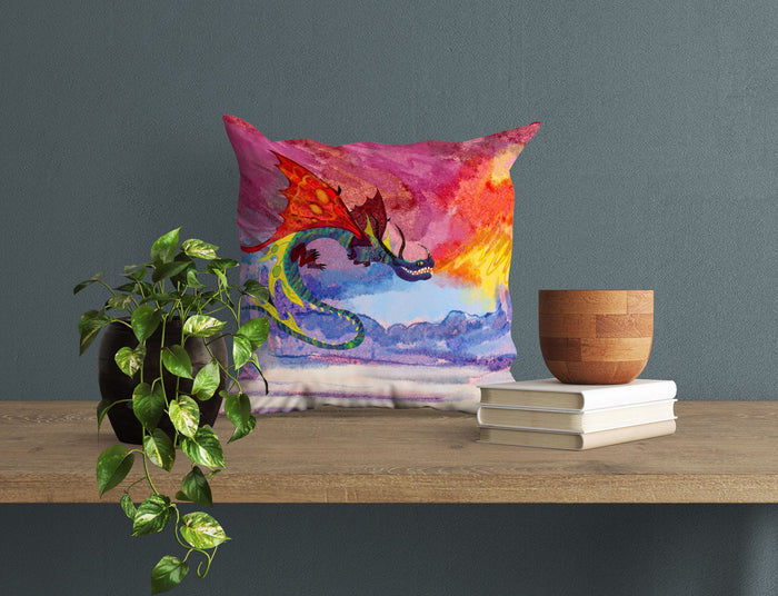Fire Breathing Dragon Fantasy Pillow Cases For Kids, Throw Pillow, Abstract Art Pillow, Original Art Pillow, Red Pillow Cases, Fashion