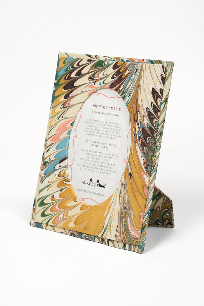 Flatiron Feathers Marbled Picture Frame with Oval Opening for 4 x 6 Photos — Flatiron Feathers photo frame with oval picture opening; Inner Child