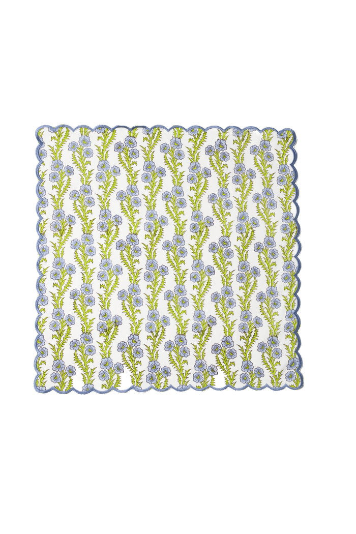 Forget-Me-Not Scalloped Cotton Napkins — Forget-Me-Not napkin with scalloped embroidered edge; Inner Child