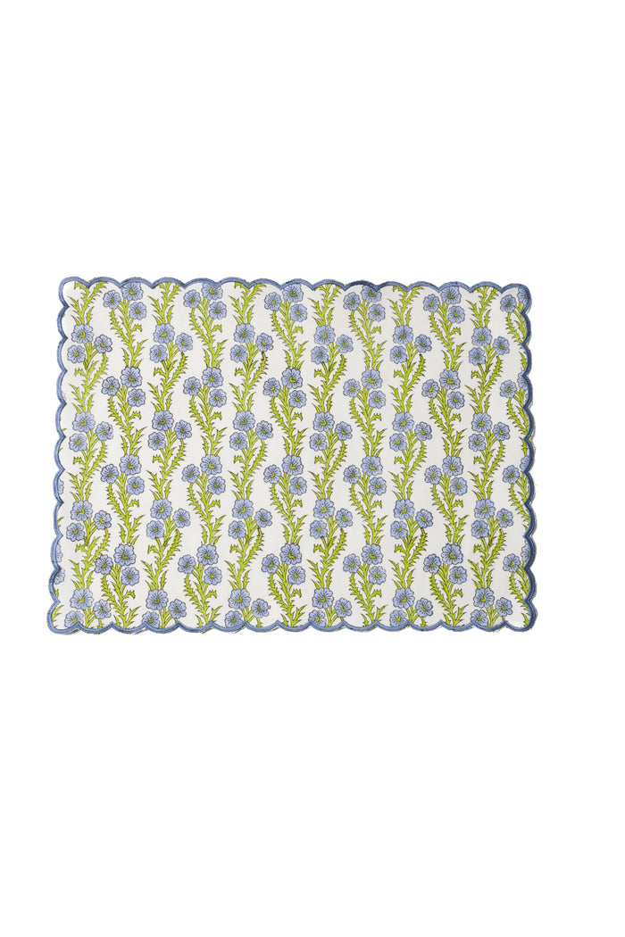 Forget-Me-Not Scalloped Cotton Placemat — individual placemat showing its scalloped edge; Inner Child