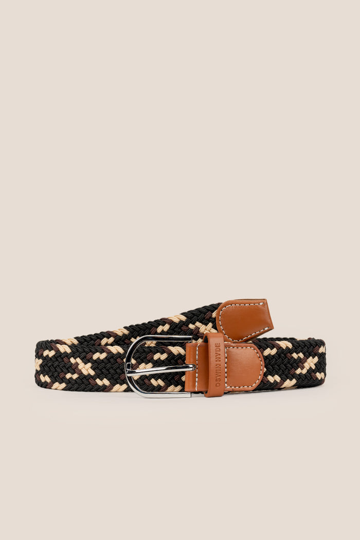 Oswin Hyde Guy Tan belt - Braided elastic in tan mix, for smart-casual and everyday wear