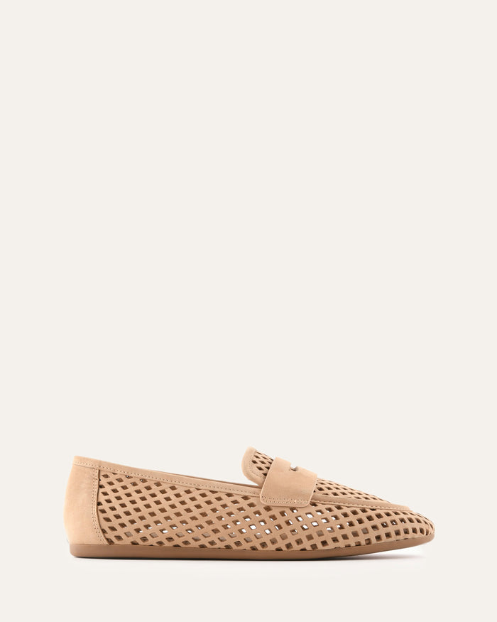 Beige perforated loafer on a white background