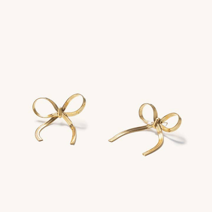 Herringbone Bow Studs - Gold