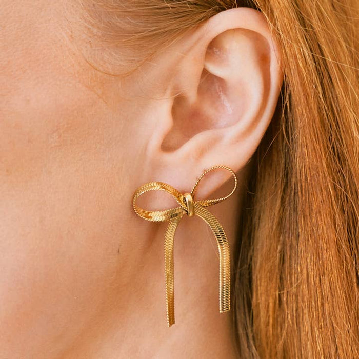 Herringbone Bow Studs - Gold