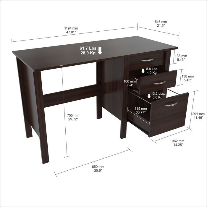 Inval Writing Desk with 3 Drawers - Espresso Wengue
