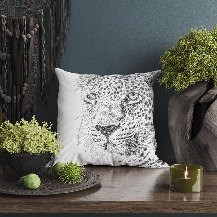 Leopard Big Cat Wildlife Throw Pillow Cover, Animal Pillow, Artist Pillow, Black White Pillow, Housewarming Gift, Indoor Pillow Cases