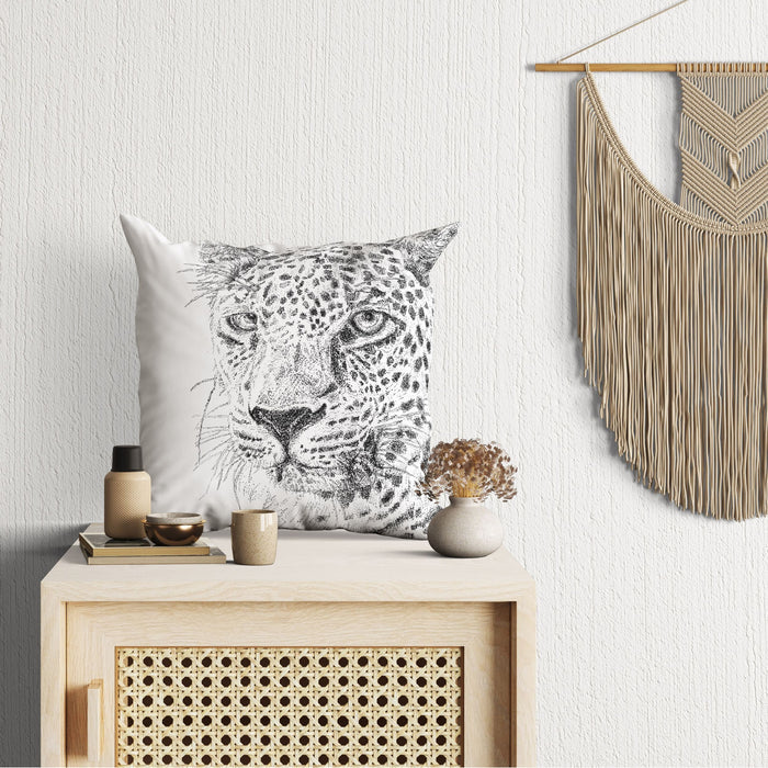 Leopard Big Cat Wildlife Throw Pillow Cover, Animal Pillow, Artist Pillow, Black White Pillow, Housewarming Gift, Indoor Pillow Cases