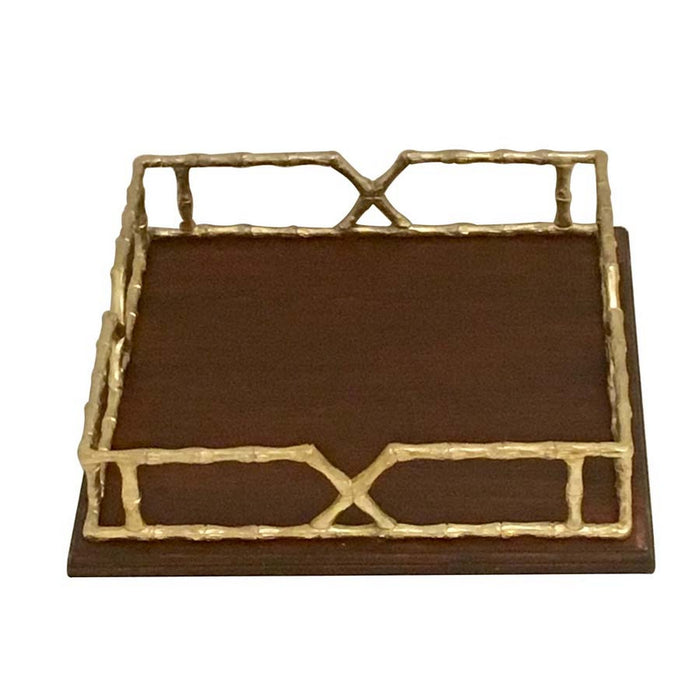 Light and Living Hoston 15.5-Inch Wood Tray With Gold Metal Handles