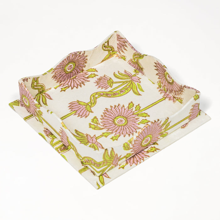 Lilac Floral Vines Blockprint Scalloped Decorative Trays — Lilac Floral Vines tray with scalloped sides; Inner Child