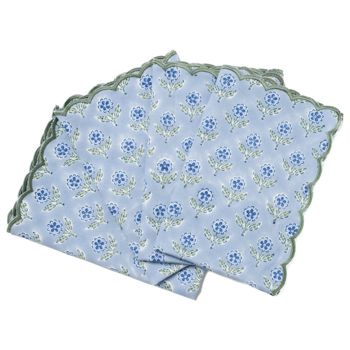 Mona Blue Scalloped Cotton Napkins — Mona Blue napkin folded to show its scalloped edge; Inner Child