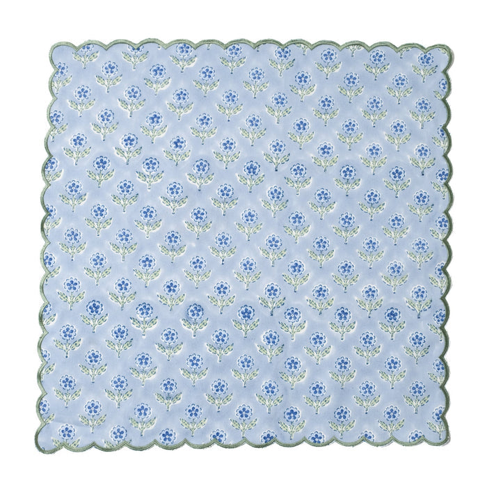 Mona Blue Scalloped Cotton Napkins — full napkin showing repeated Blue floral motifs; Inner Child