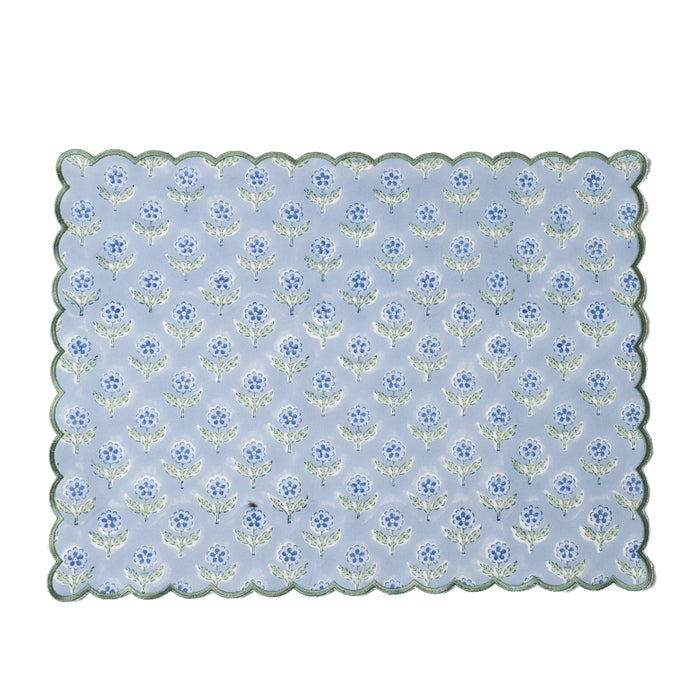 Mona Blue Scalloped Cotton Placemat — individual mat showing its scalloped embroidered border; Inner Child