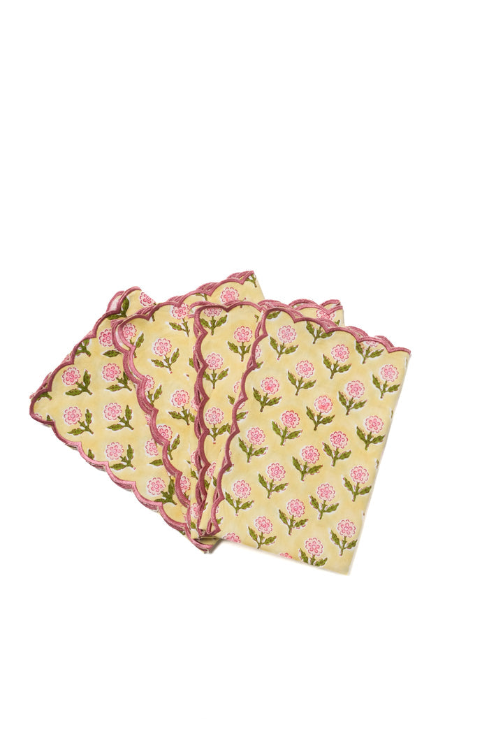 Mona Butter Yellow Scalloped Cotton Napkins — four matching Butter Yellow napkins fanned out; Inner Child