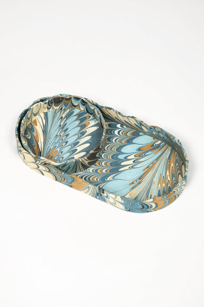 Nila Feathers Marbled Round and Oval Desk Trays — Nila Feathers round and oval desk trays nested together; Inner Child