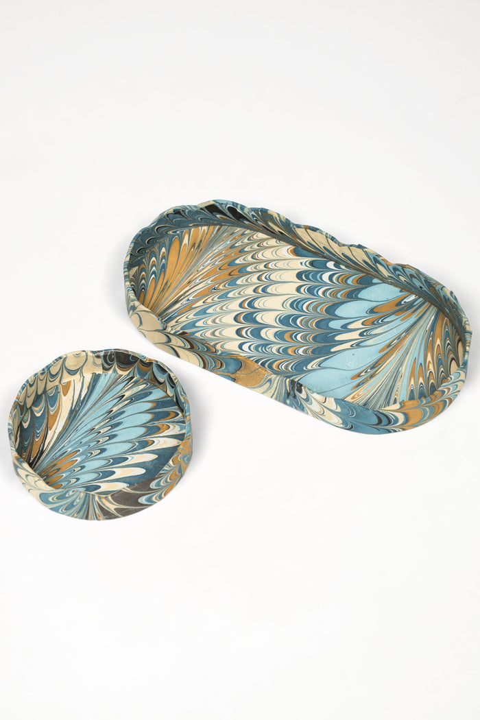 Nila Feathers Marbled Round and Oval Desk Trays — both trays shown separately; Inner Child