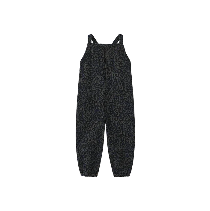 one piece leopard denim long romper - denim