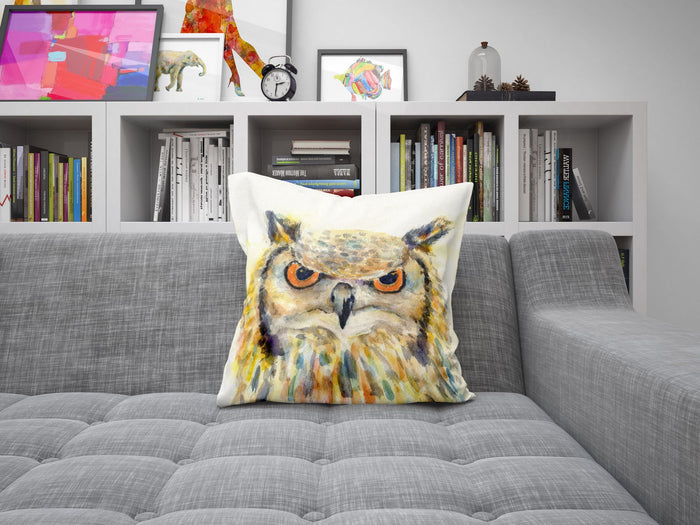 Owl Bird Pillow Cases For Kids, Toss Pillow, Animal Pillow, Artist Pillow, Bright Yellow Pillow, Modern Pillow, Pillow Covers 20X20