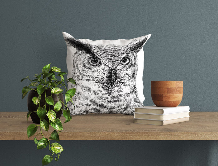 Owl Pillow Case, Bird Pillow, Art Pillow, Black White Pillow, Beautiful Pillow, 16X16 Case, Housewarming Gift, Farmhouse Decor