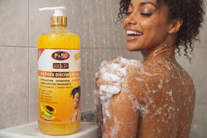 P+50 GOLD Exfoliating Papaya Brightening Shower Gel Scrub (1000ml)