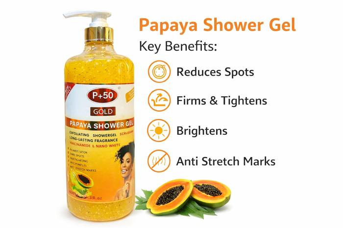 P+50 GOLD Exfoliating Papaya Brightening Shower Gel Scrub (1000ml)