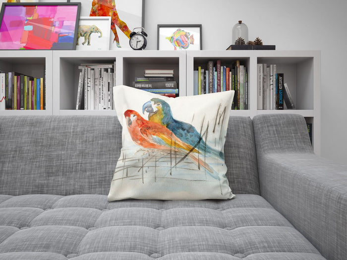 Parror Birds Pillow Cases For Kids, Designer Pillow, Red Pillow Cases, Watercolor Pillow Cases, Large Pillow Cases, Home Decor Pillow