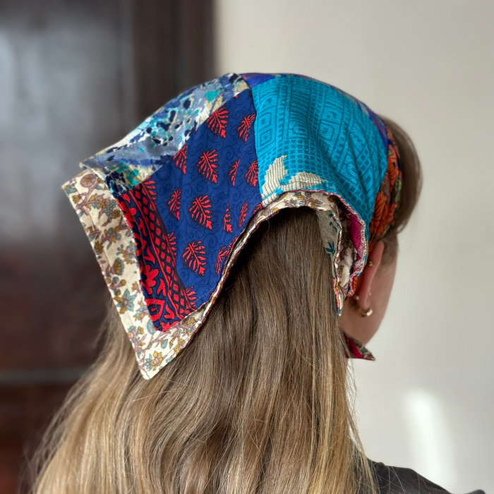 Patchwork Square Silk Bandana | Scarf Neck Tie | Upcycled
