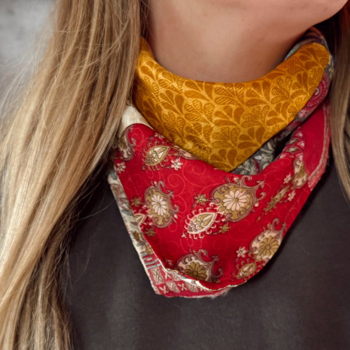 Patchwork Square Silk Bandana | Scarf Neck Tie | Upcycled