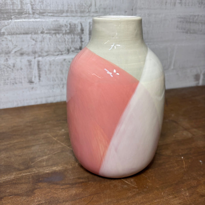 Pink White and Gray Geometric Ceramic Vase