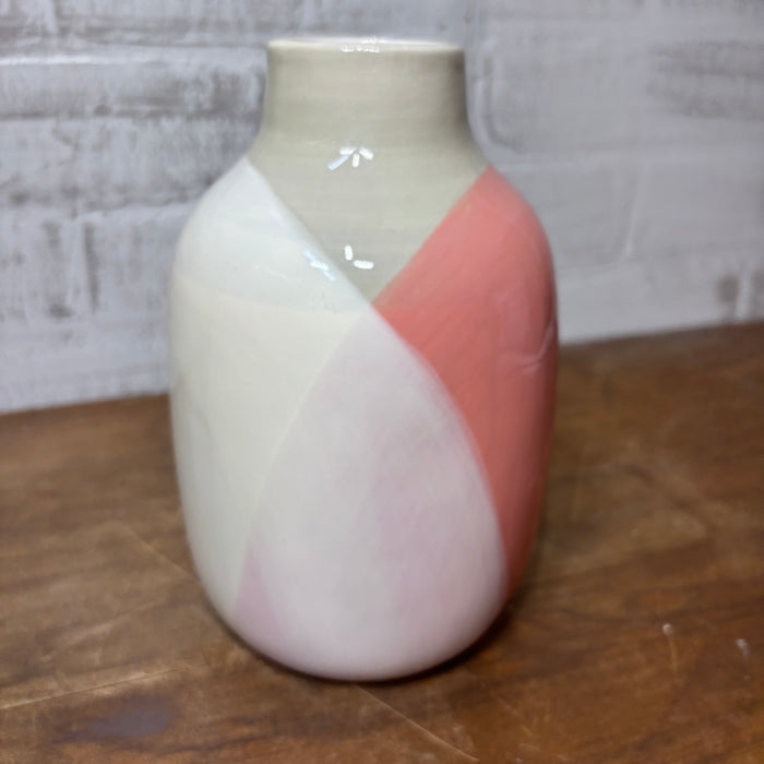 Pink White and Gray Geometric Ceramic Vase