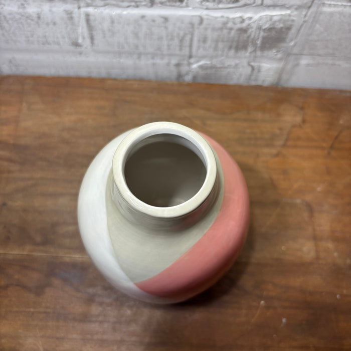 Pink White and Gray Geometric Ceramic Vase