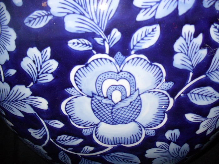 Porcelain - Vase Cobalt Porcelain Floral w/ Crazed Finish-Jantiques LLC.