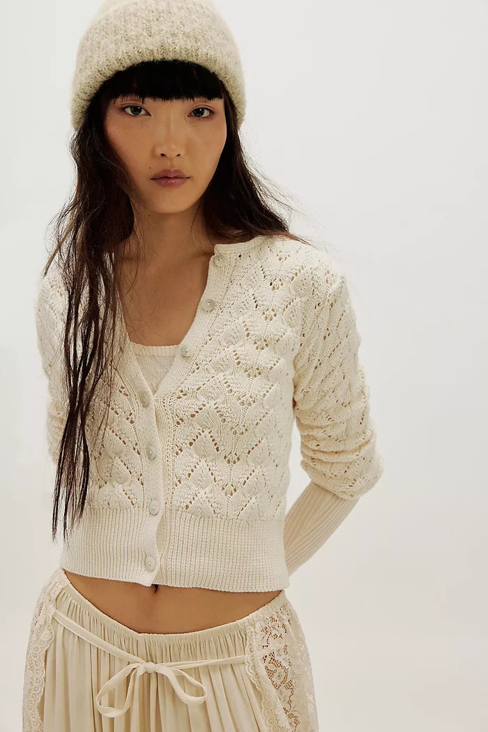 Pretty in Pointelle Cardi - Ivory