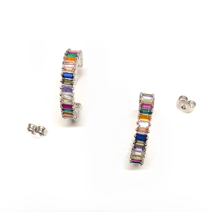 Rainbow Shimmer Hoops - Silver