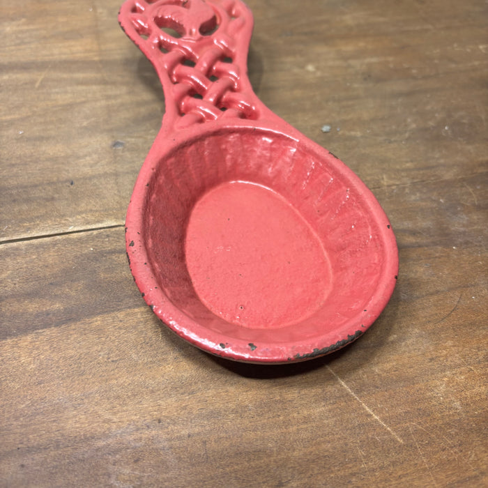 Red Enameled Cast Iron Rooster Spoon Rest