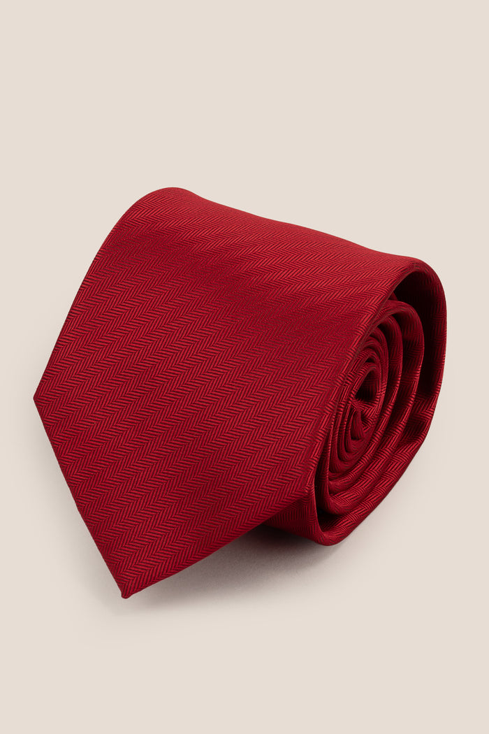Red Self Stripe tie with bold design, ideal for weddings, office wear, and formal occasions.