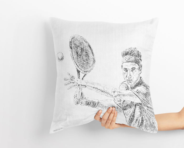 Roger Federer Throw Pillow Cover, Sports Art, Artist Pillow, Black White Pillow, Contemporary Pillow, Square Pillow, Home Decor Pillow