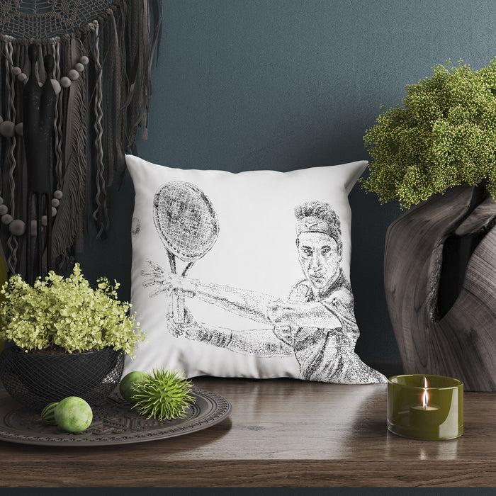 Roger Federer Throw Pillow Cover, Sports Art, Artist Pillow, Black White Pillow, Contemporary Pillow, Square Pillow, Home Decor Pillow