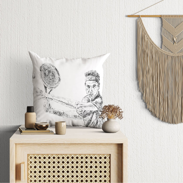 Roger Federer Throw Pillow Cover, Sports Art, Artist Pillow, Black White Pillow, Contemporary Pillow, Square Pillow, Home Decor Pillow
