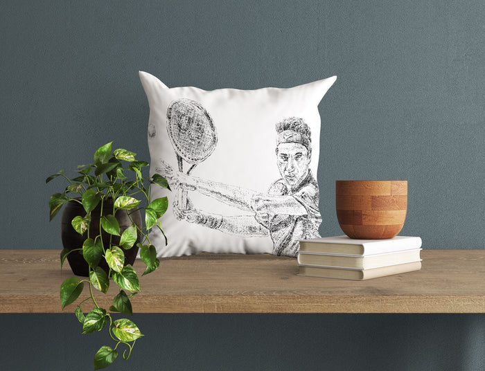 Roger Federer Throw Pillow Cover, Sports Art, Artist Pillow, Black White Pillow, Contemporary Pillow, Square Pillow, Home Decor Pillow