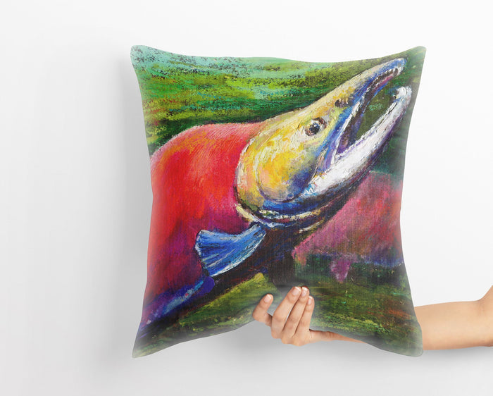 Salmon Fish Red Throw Pillow, Nautical Pillow Cases, Red Pillow Cases, Cute Pillow Cases, 20X20 Pillow Cover, Pillow Cases For Kids