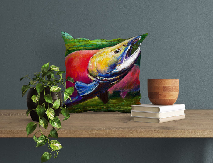 Salmon Fish Red Throw Pillow, Nautical Pillow Cases, Red Pillow Cases, Cute Pillow Cases, 20X20 Pillow Cover, Pillow Cases For Kids