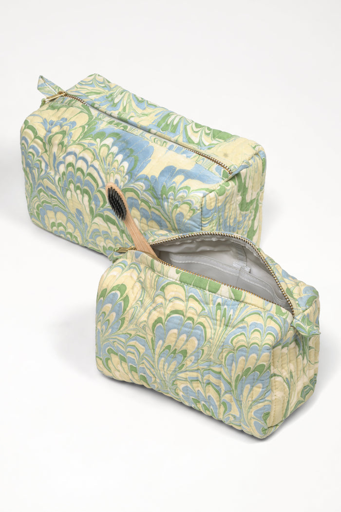 Seaglass Peacock Marbled Cotton Cosmetic Bag — Seaglass Peacock wash bags in two selectable sizes; Inner Child