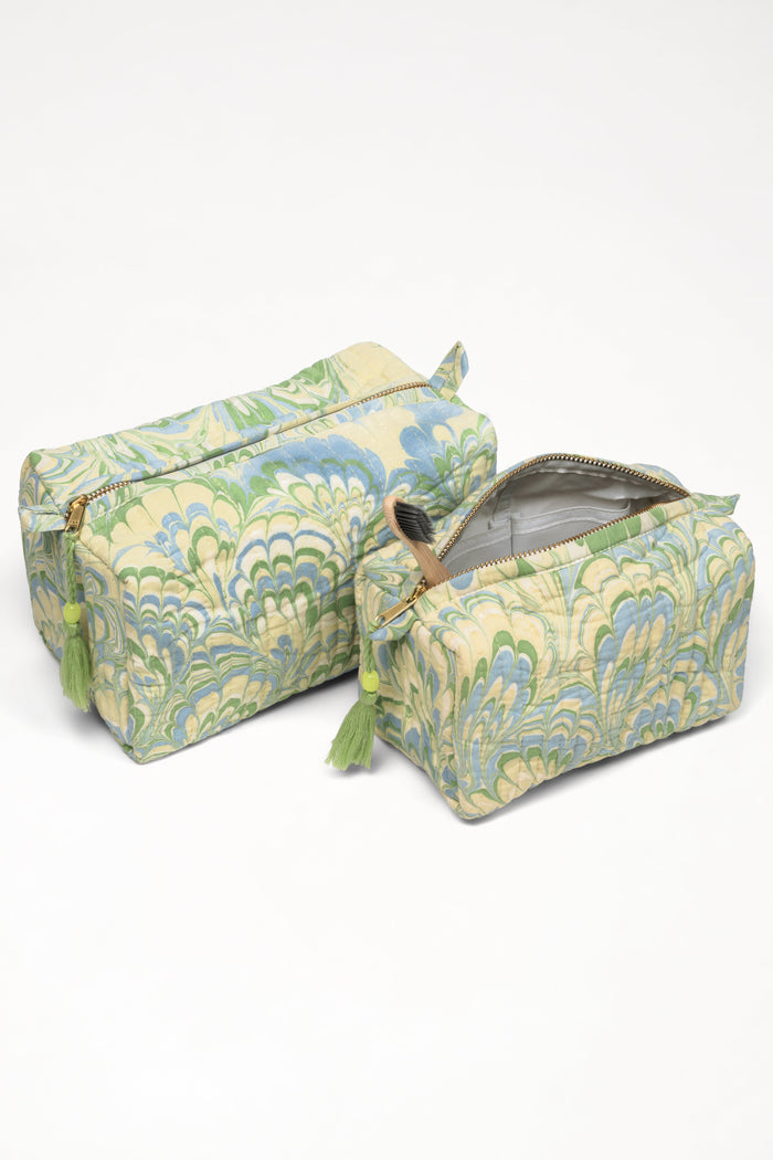Seaglass Peacock Marbled Cotton Cosmetic Bag — open bag showing its lined interior; Inner Child