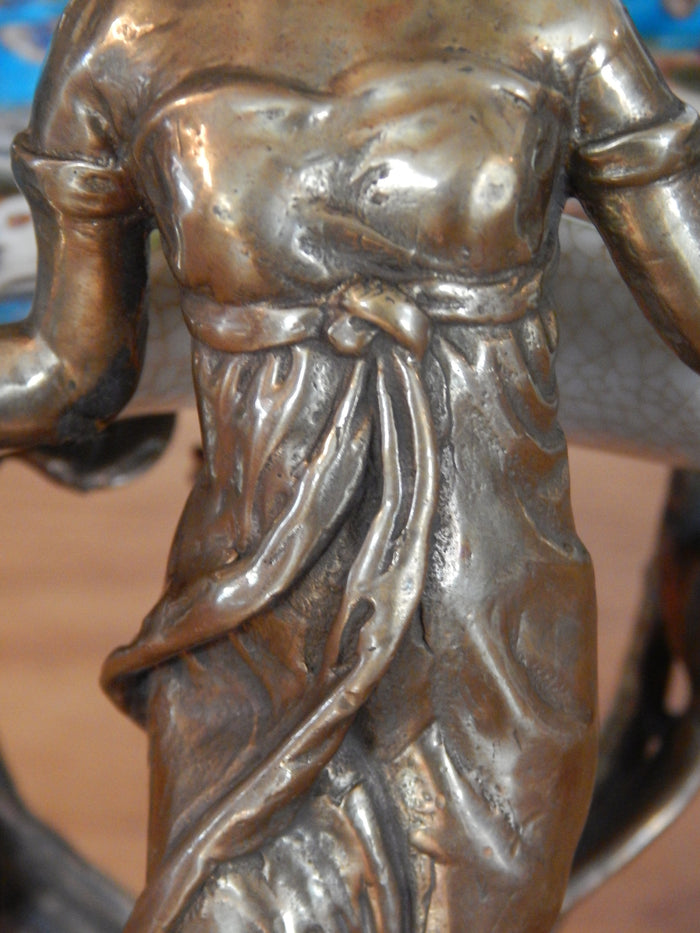 Sevres Porcelain - Blue Dish French w/ Gilt Bronze Ormolu Lady Standing-Jantiques LLC.