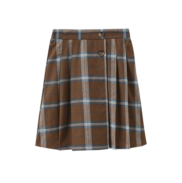 skirt plaid center pleated  - blue