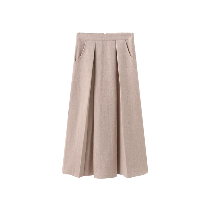 skirt wool wide center pleats - dusty pink
