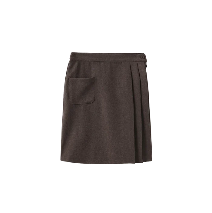 skirt wool wrap look with pocket - brown