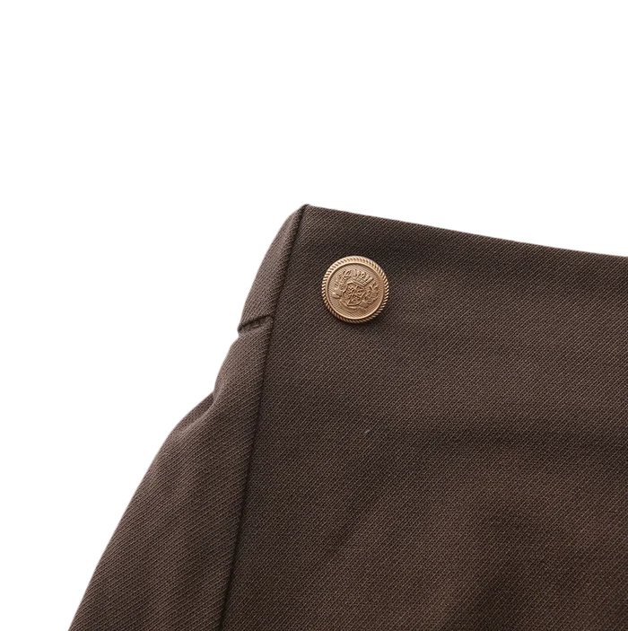 skirt wrap look gold button - brown