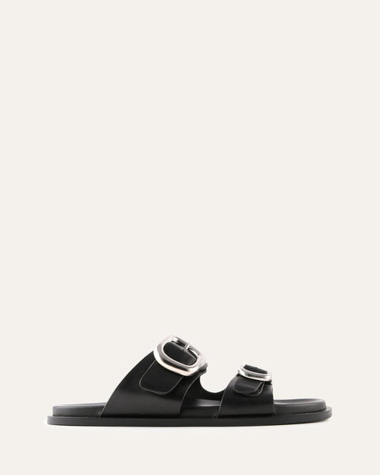 SOL FLAT SANDALS BLACK LEATHER